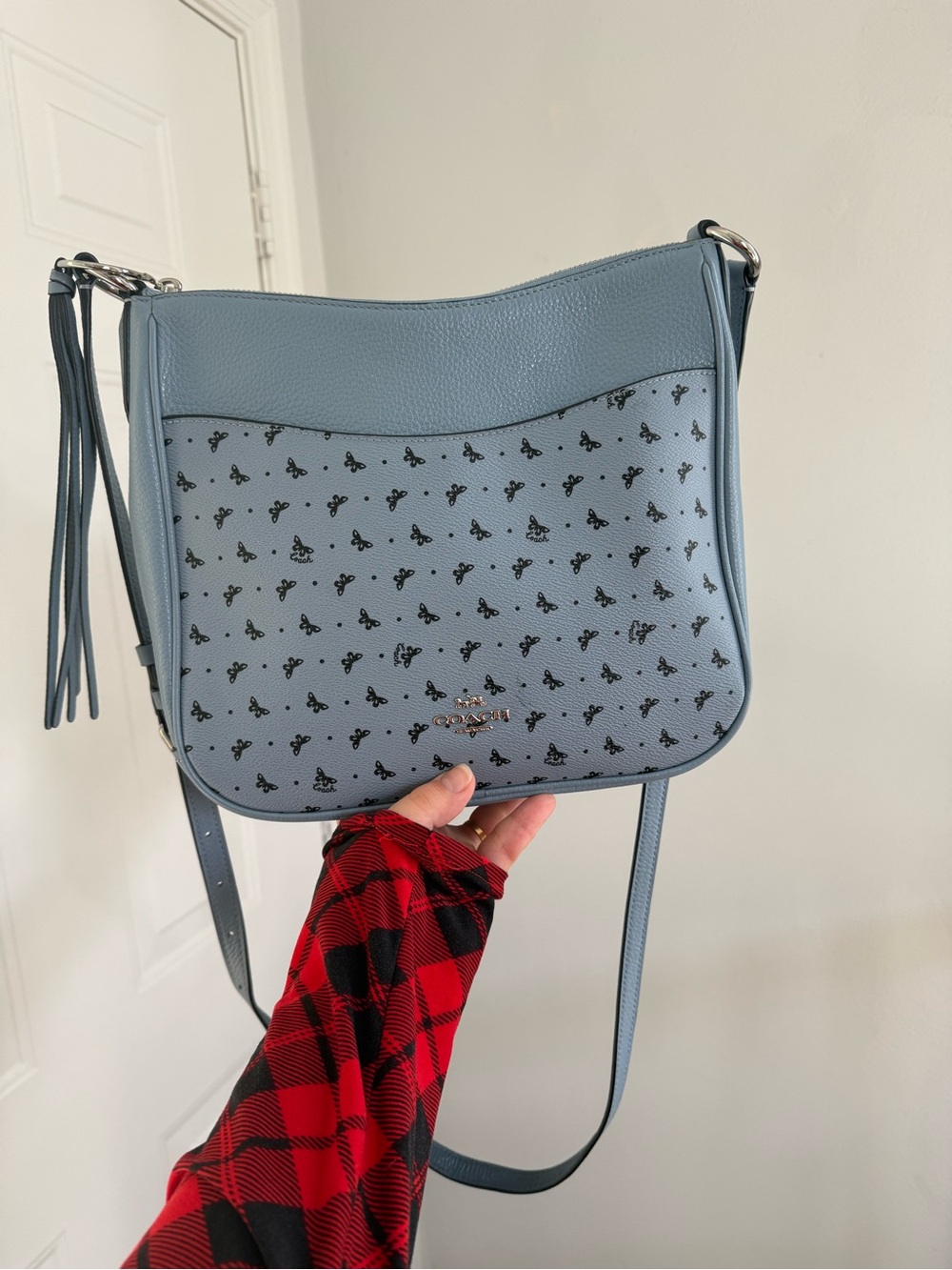 Coach Light Blue Signature Crossbody with Tassel